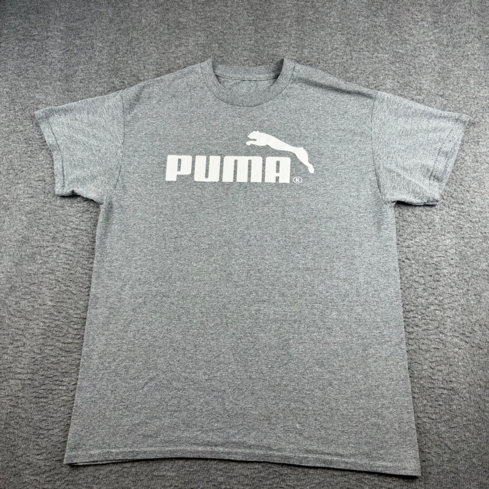 Puma Graphic T-Shirt Men's L‎ Gray White Logo Short Sleeve Sportswear Tee